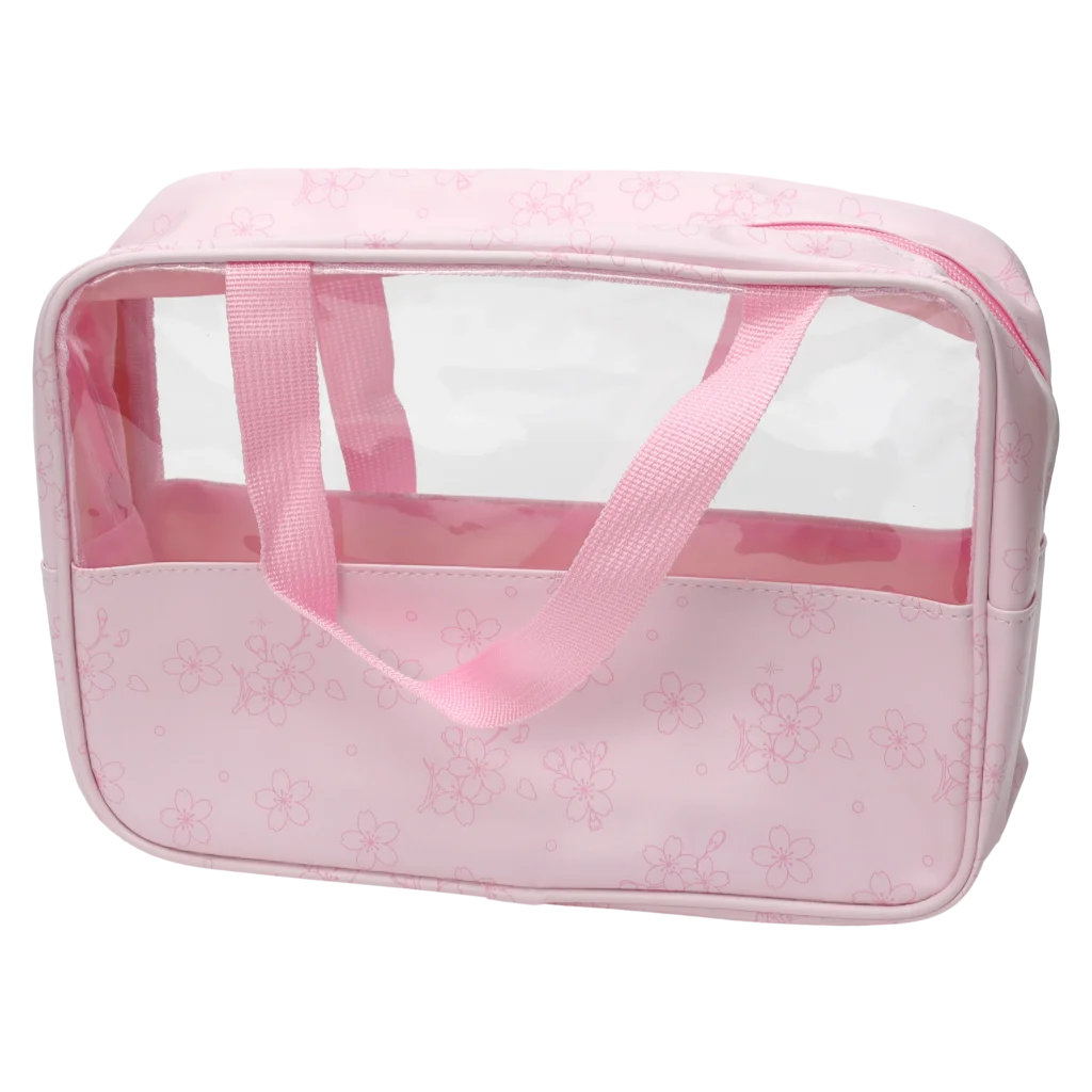 Transparente PVC-Kosmetiktasche mit Kirschblüten-Design (Rosa)