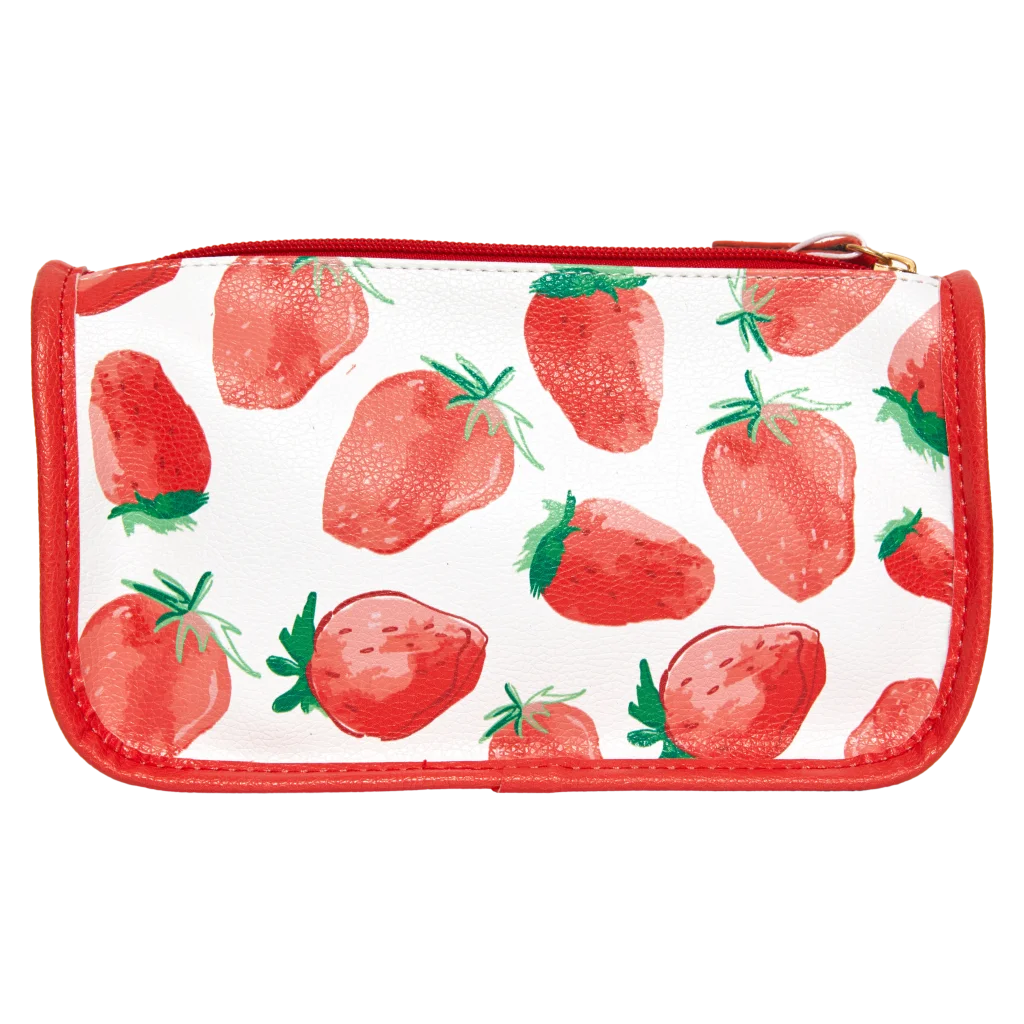 Kosmetiktasche aus PVC mit zwei Fächern und Erdbeer-Design (Rot/Weiß)
