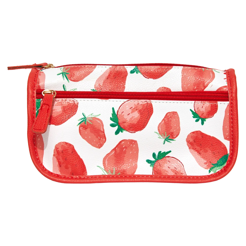 Kosmetiktasche aus PVC mit zwei Fächern und Erdbeer-Design (Rot/Weiß)