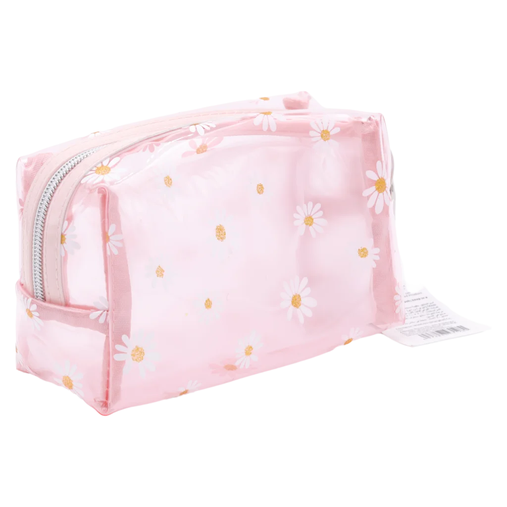 Transparente Kosmetiktasche aus Stoff-PVC mit Gänseblümchen-Design (Rosa)