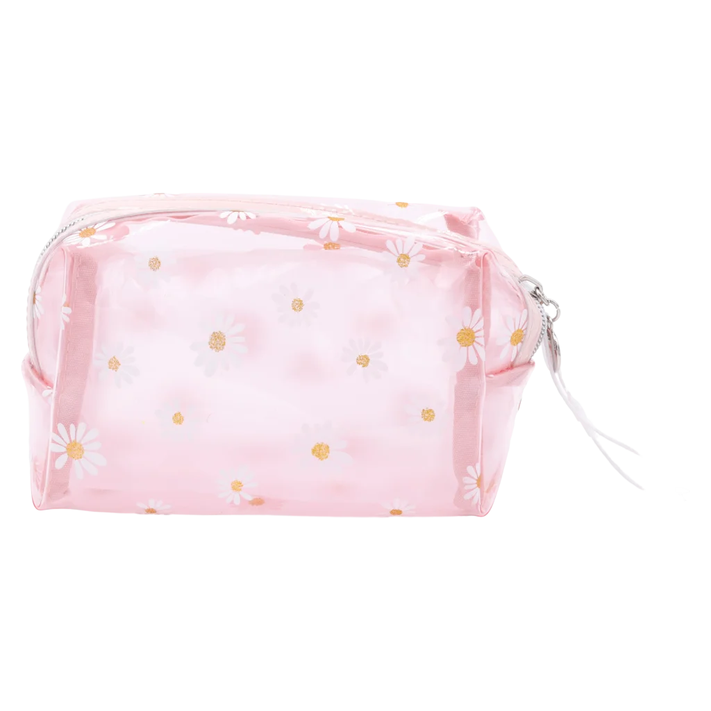 Transparente Kosmetiktasche aus Stoff-PVC mit Gänseblümchen-Design (Rosa)
