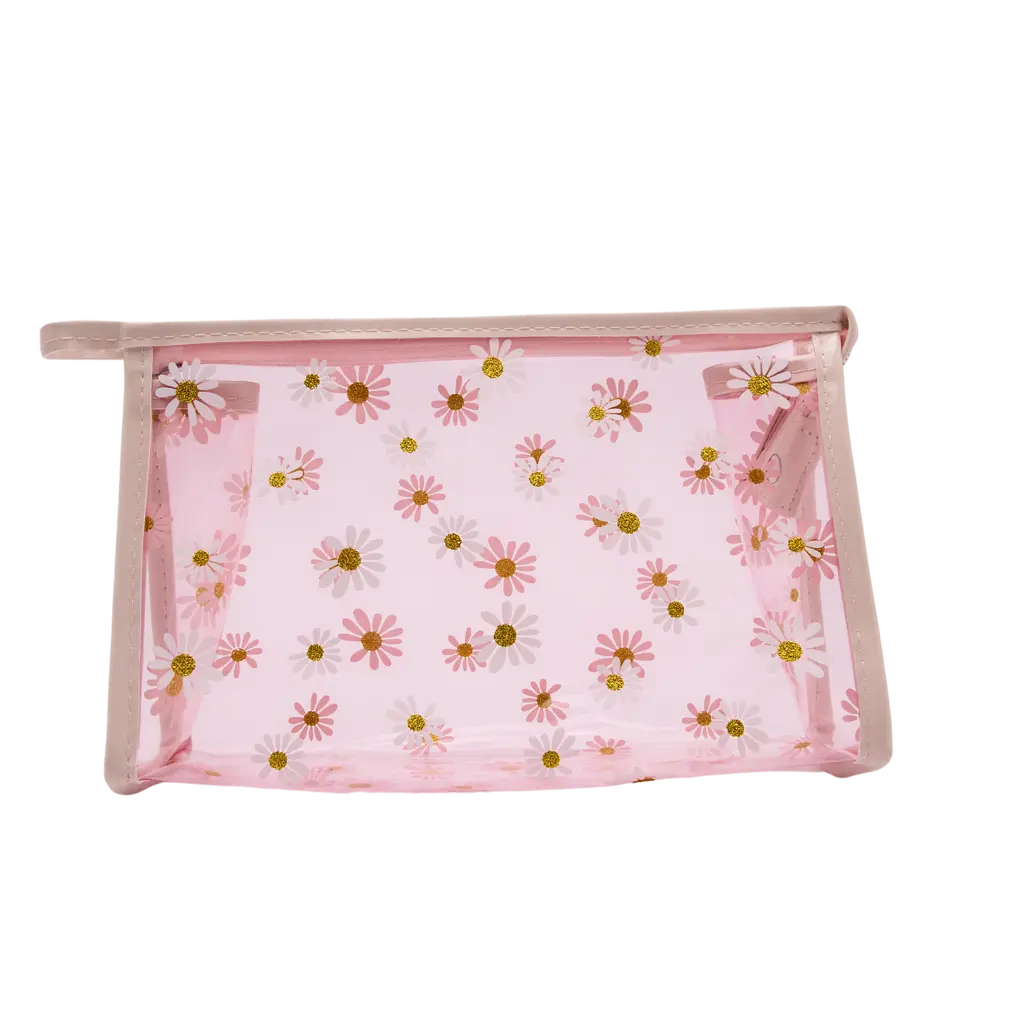 Transparente Kosmetiktasche aus Textil-PVC mit Blumen-Design (Rosa)