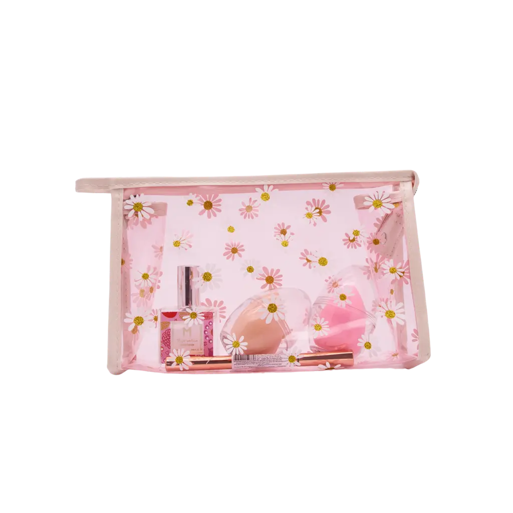 Transparente Kosmetiktasche aus Textil-PVC mit Blumen-Design (Rosa)