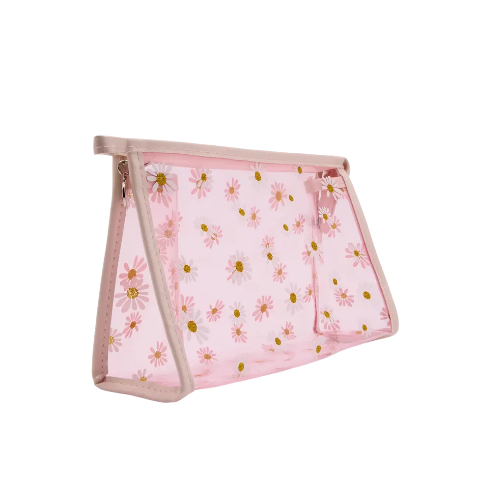 Transparente Kosmetiktasche aus Textil-PVC mit Blumen-Design (Rosa)