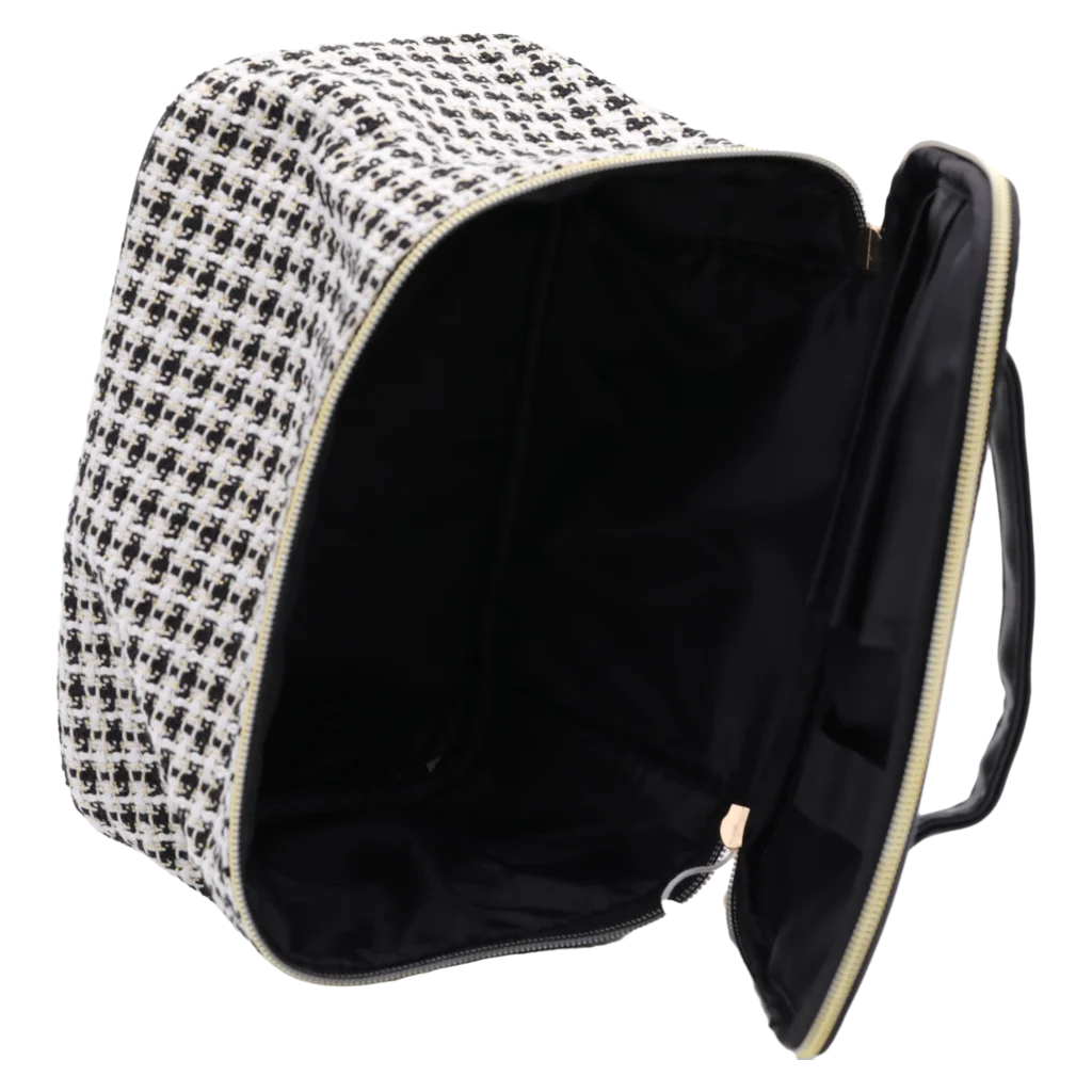 Kosmetiktasche aus Textilmaterial mit Jacquard-Gewebe, geräumig (Schwarz/Weiß)