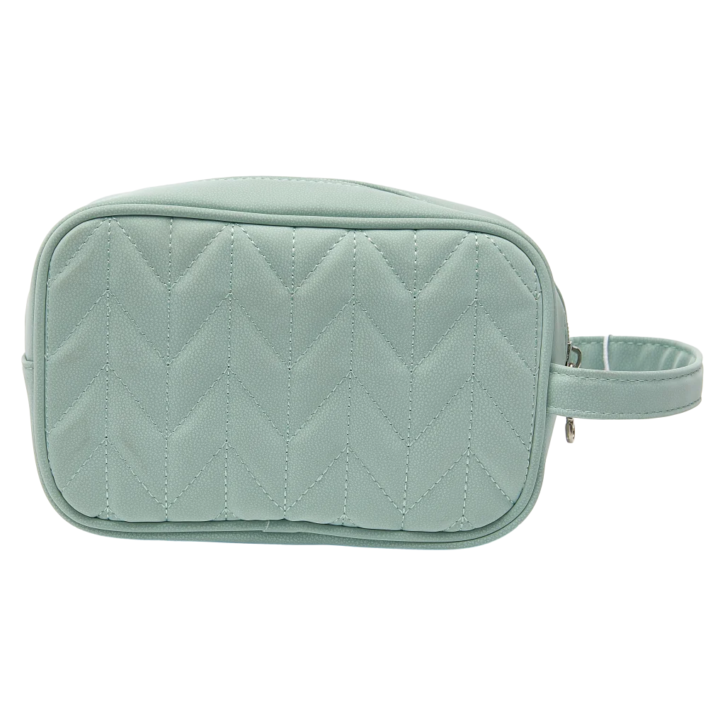 Kosmetiktasche aus Weich-PVC mit Chevron-Design (Grün), kompakt und leicht