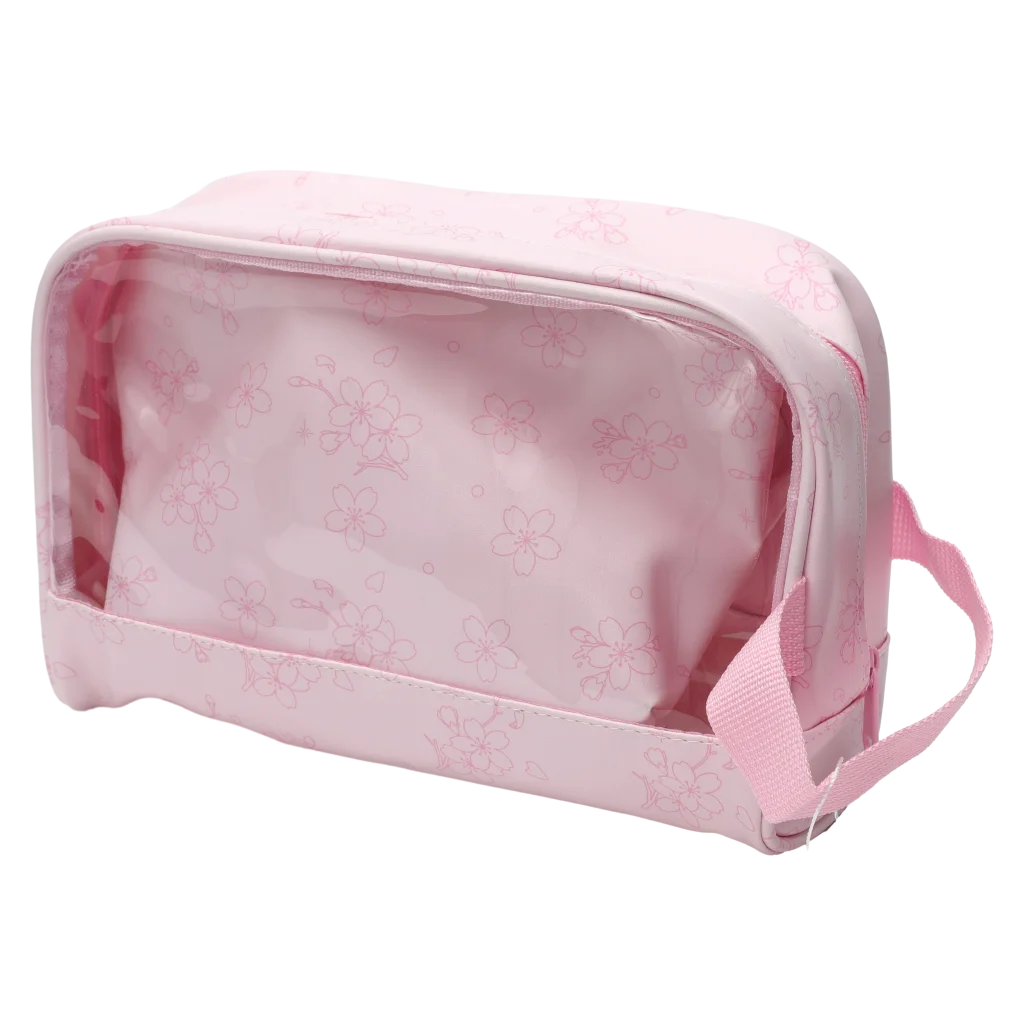3-teiliges PVC-Kosmetiktaschen-Set mit Kirschblüten-Print (Rosa)