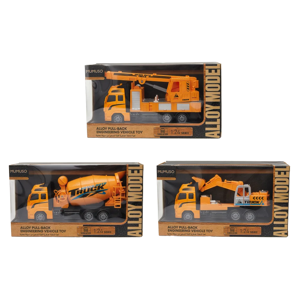 Kranfahrzeug Modellauto mit Pull-Back-Funktion, 1:24 Maßstab (Orange)