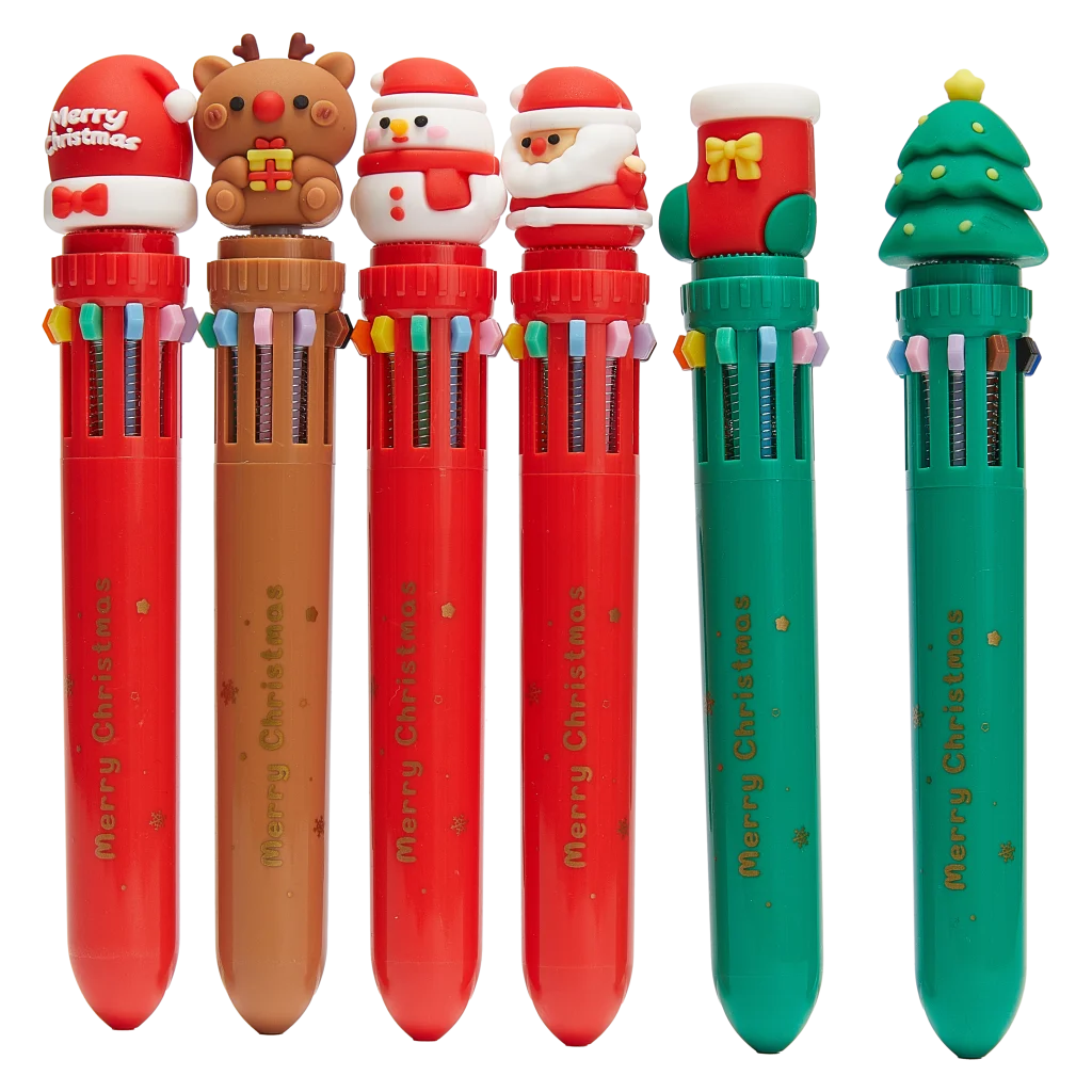 10-in-1 Kugelschreiber mit Weihnachts-Design, Mehrfarbig (Rot/Braun/Grün)