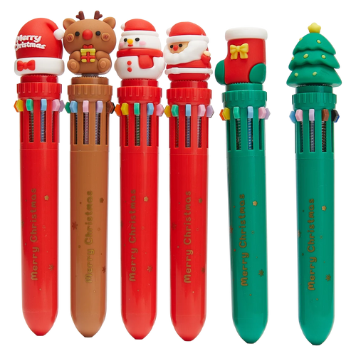10-in-1 Kugelschreiber mit Weihnachts-Design, Mehrfarbig (Rot/Braun/Grün)