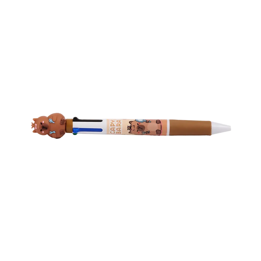 Kugelschreiber mit 4 Farben und Capybara-Design (Braun/Weiß/Bunt)