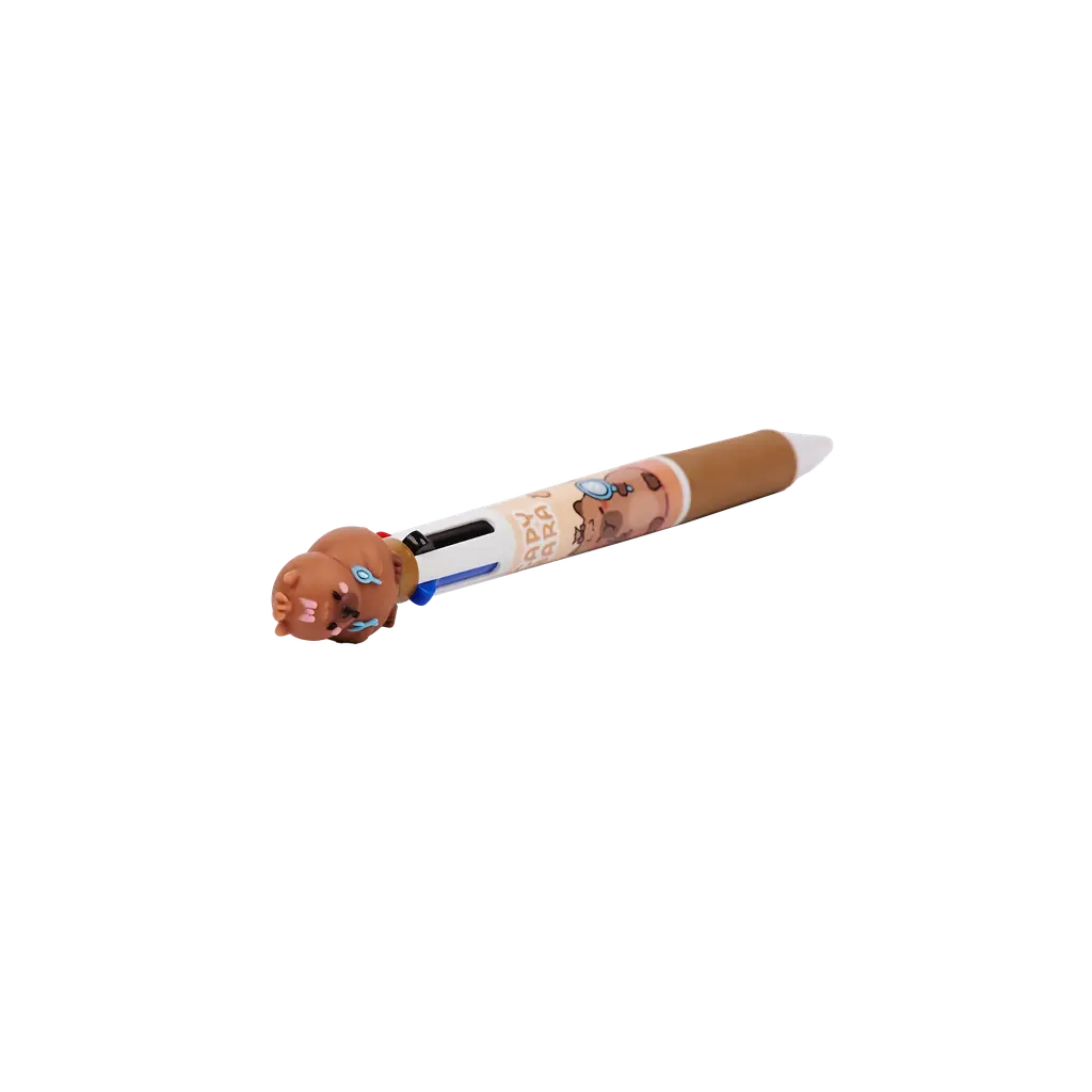 Kugelschreiber mit 4 Farben und Capybara-Design (Braun/Weiß/Bunt)