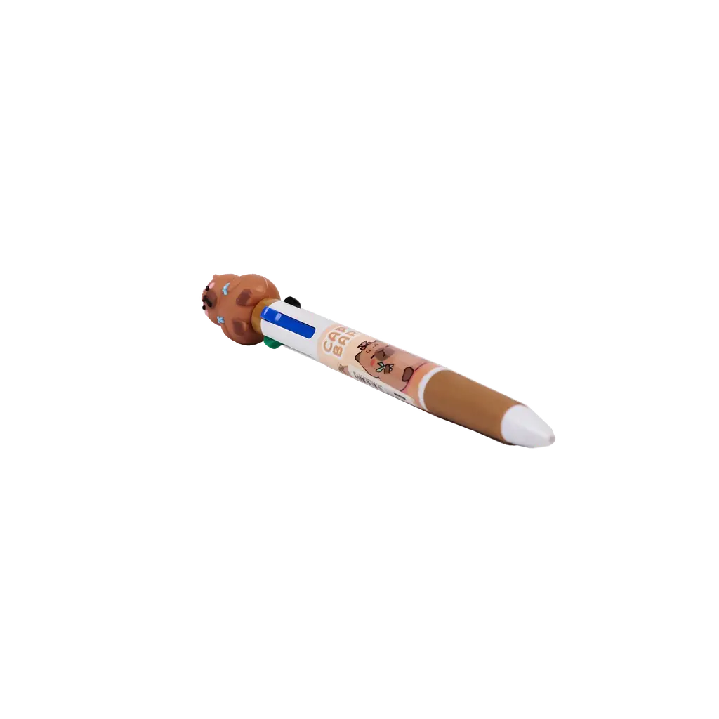 Kugelschreiber mit 4 Farben und Capybara-Design (Braun/Weiß/Bunt)
