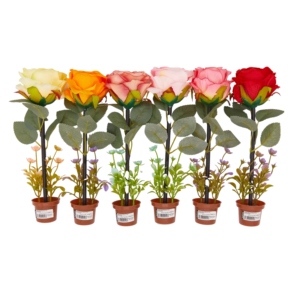 Kugelschreiber mit Rosen-Design im Blumentopf (Gelb/Orange/Rosa/Pink/Rot)