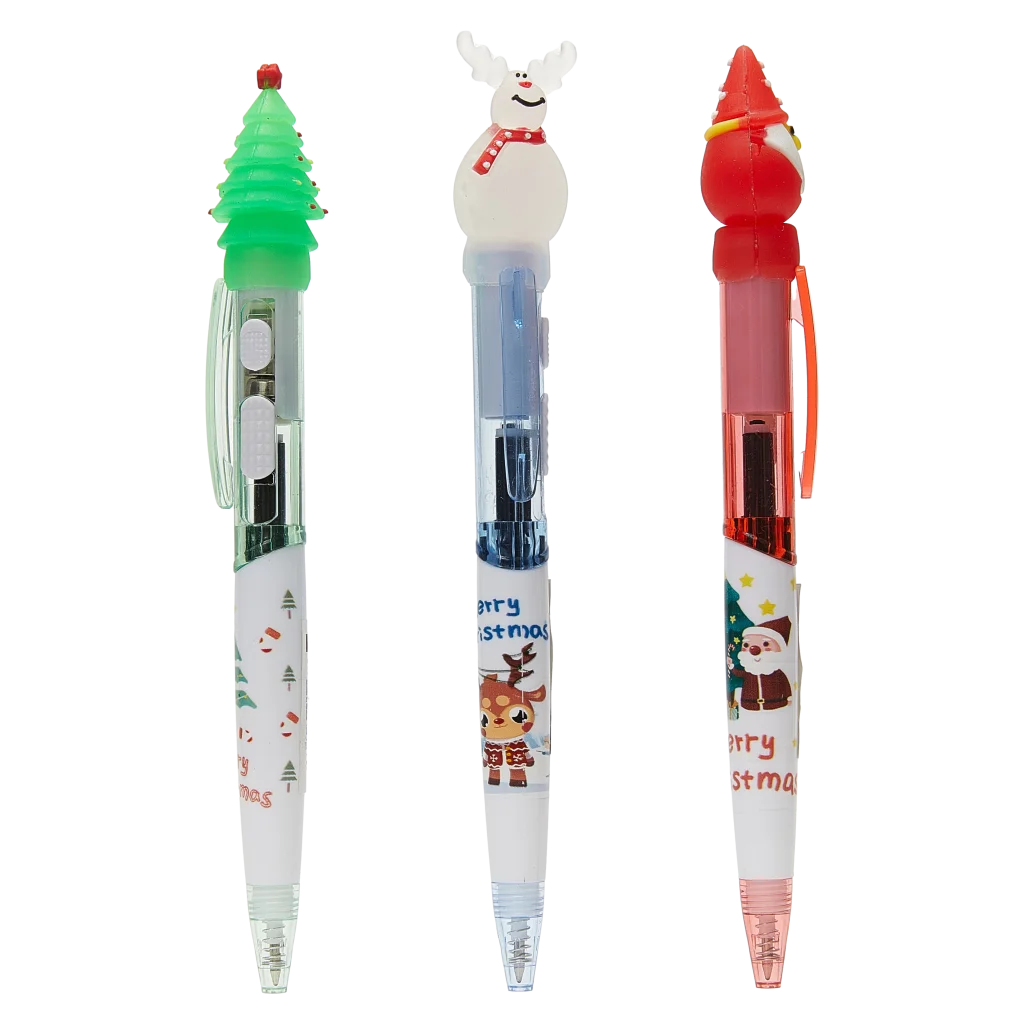 Kugelschreiber mit Leuchtfunktion und Weihnachtsmann-Design (Rot)