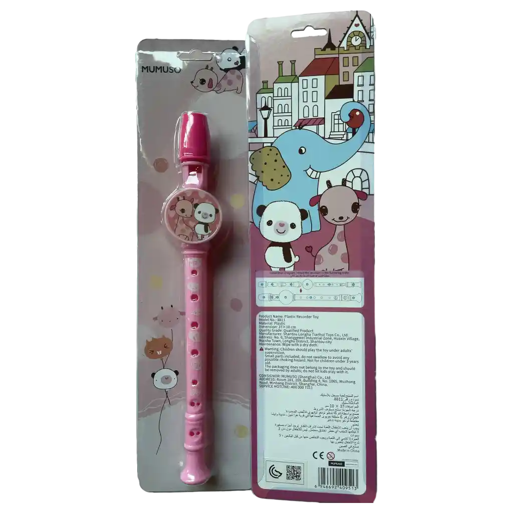 Kinderblockflöte aus Kunststoff mit Tier-Design (Rosa)