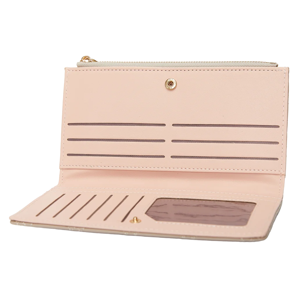 Lange Geldbörse aus PU-Leder mit gestepptem Design (Khaki)