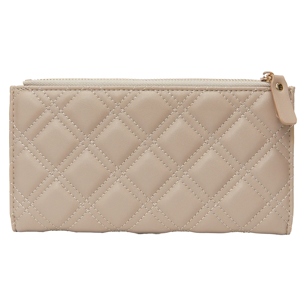 Lange Geldbörse aus PU-Leder mit gestepptem Design (Khaki)