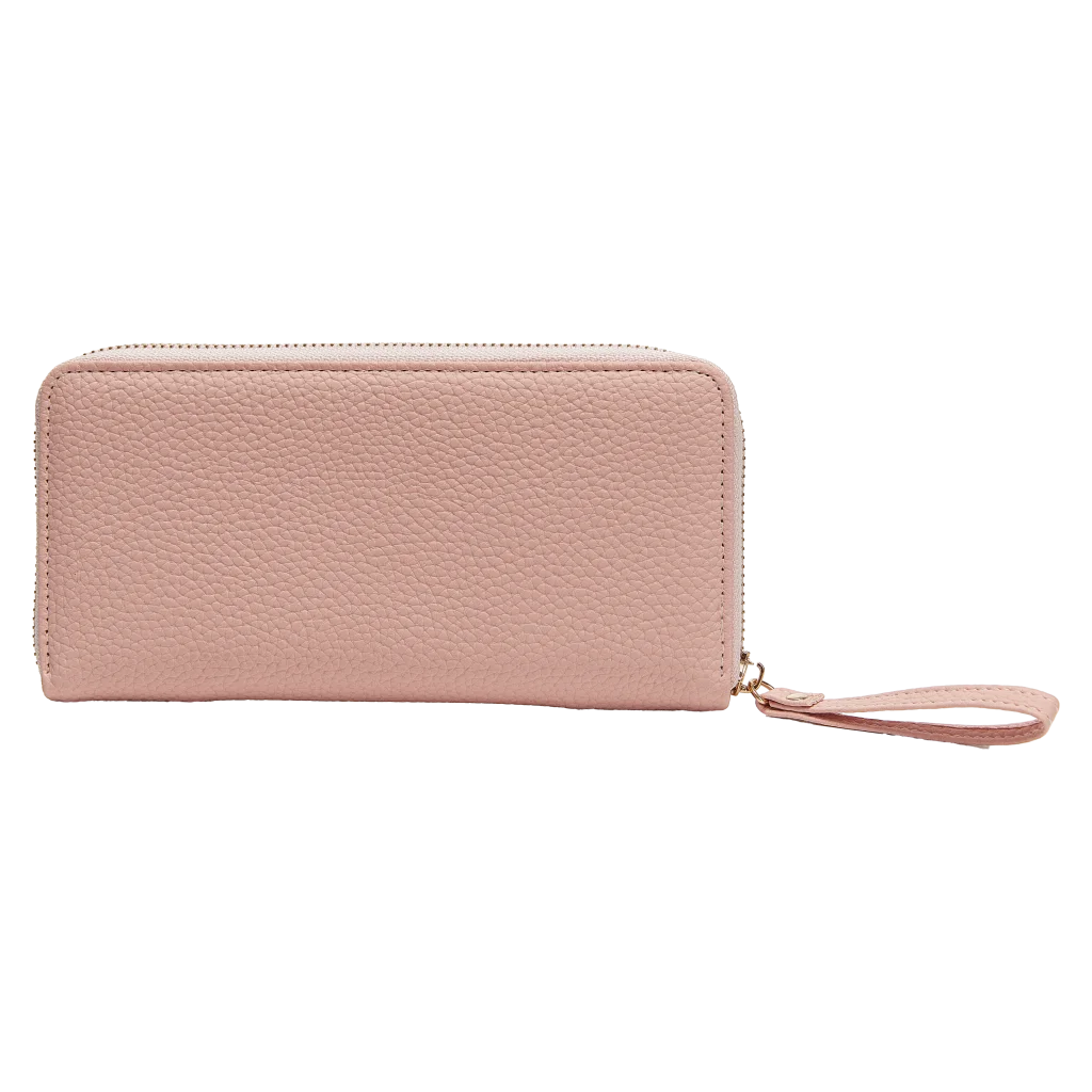 Langes Kunstleder-Portemonnaie Damen, mit Reißverschluss (Rosa)