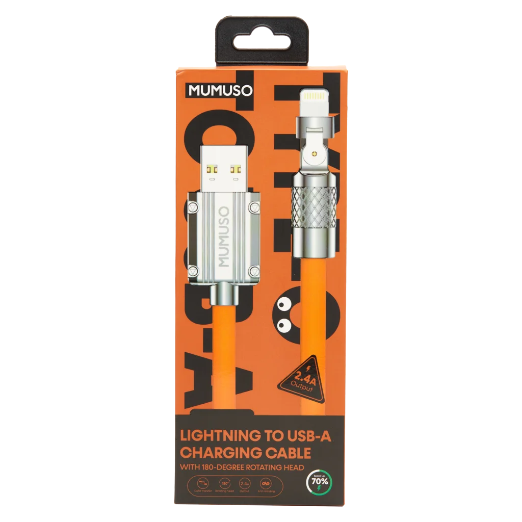 Lightning-zu-USB-A-Ladekabel mit 180-Grad-Rotationskopf aus ABS (Orange)