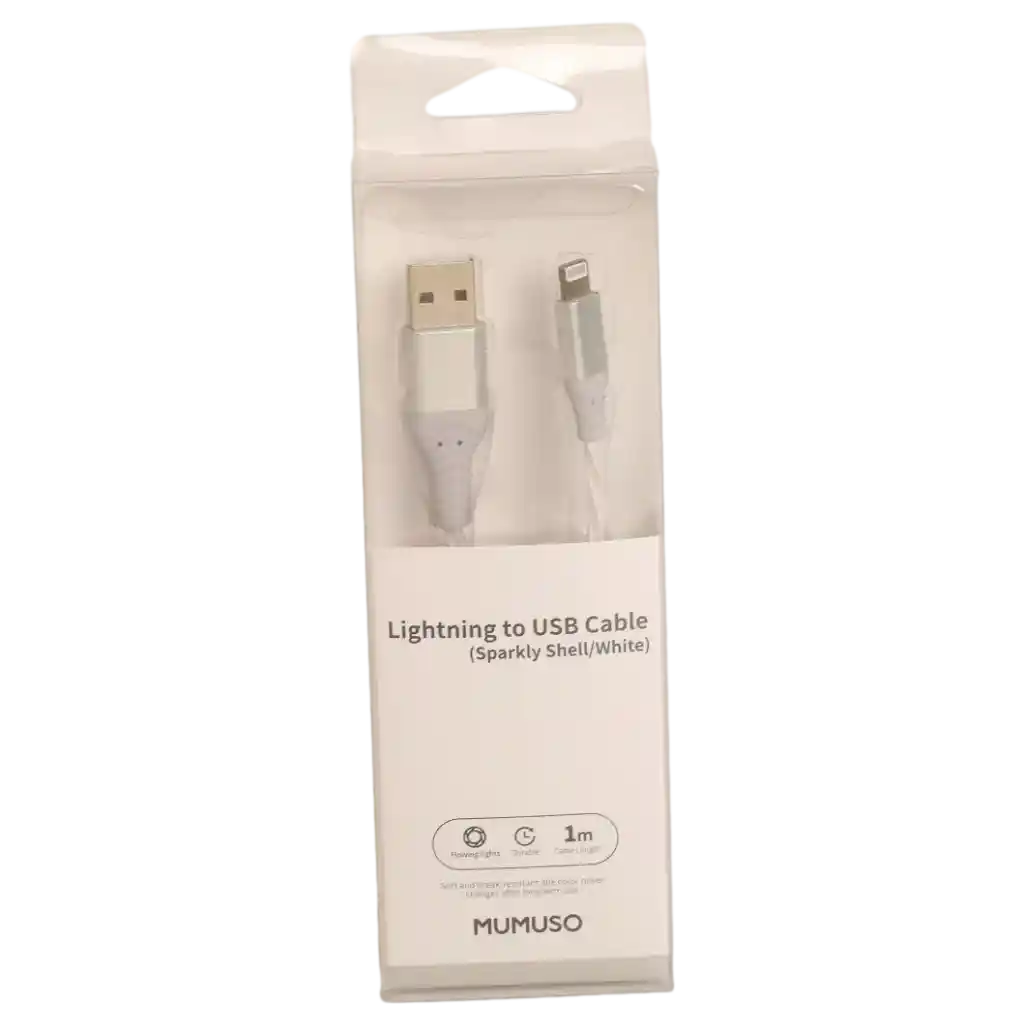 Lightning-auf-USB-Ladekabel aus TPE/PVC, 1 m (Weiß) mit schimmerndem Stecker-Design