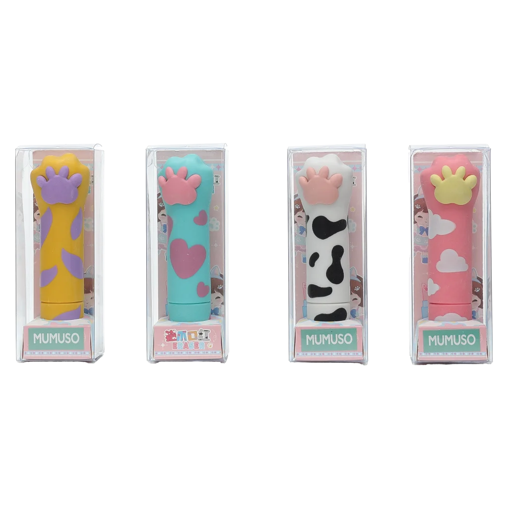 Lippenstift-Radierer mit Katzenpfoten-Design (Gelb/Türkis/Weiß/Rosa)