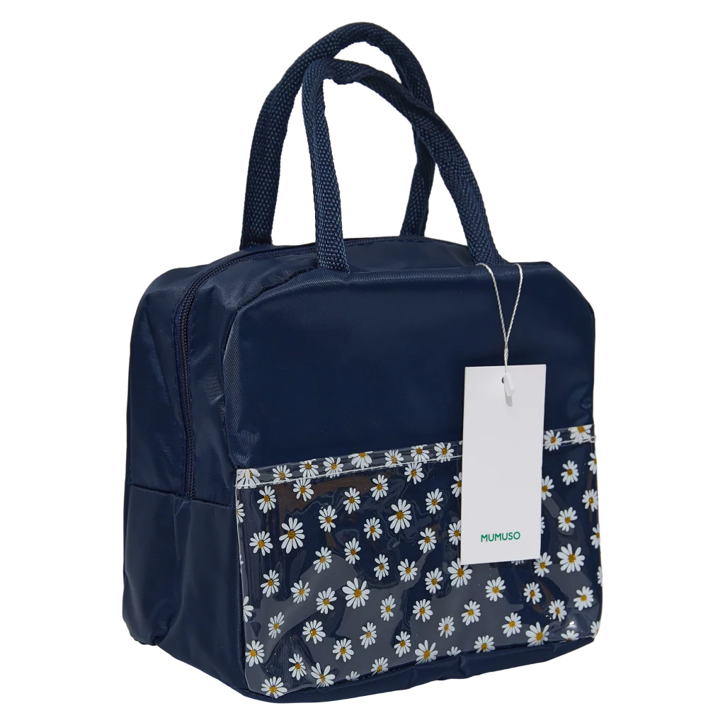 Lunch Bag aus Polyester mit Blumen-Print und isolierender Folie (Dunkelblau)
