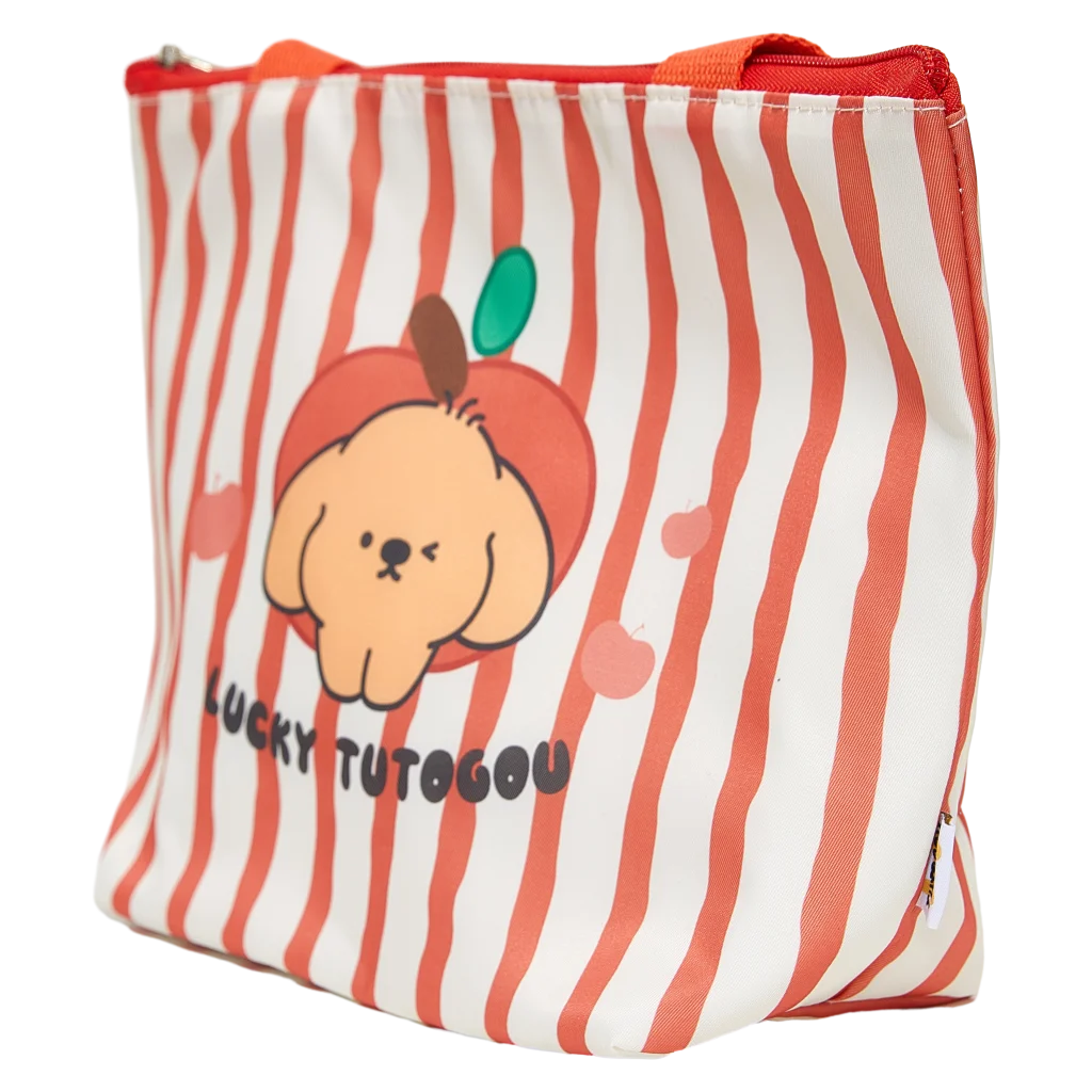 Gestreifte Lunch Bag mit Hund-Design, leicht und tragbar (Orange)