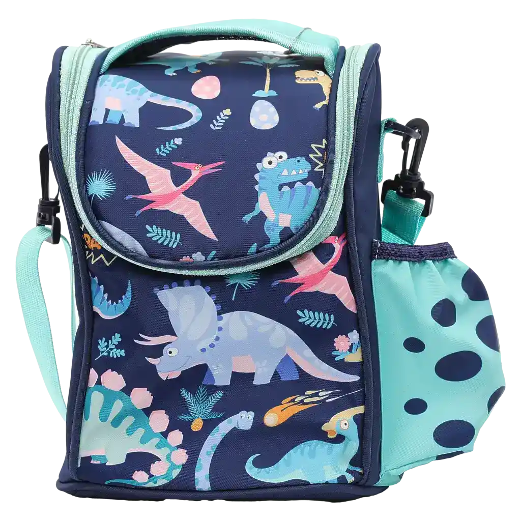 Isolierte Lunch Bag aus Köper-Verbundstoff mit Dinosaurier-Design (Blau/Mint)
