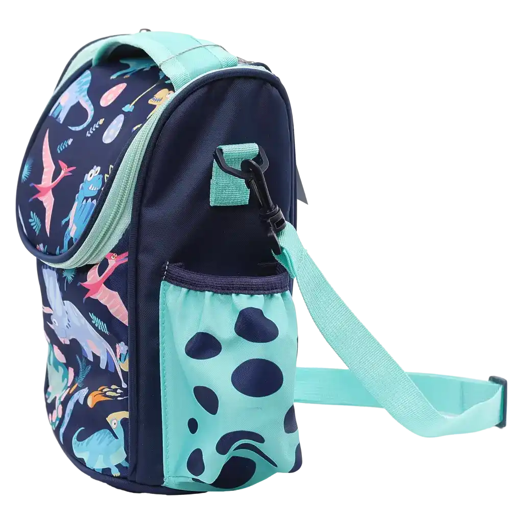 Isolierte Lunch Bag aus Köper-Verbundstoff mit Dinosaurier-Design (Blau/Mint)