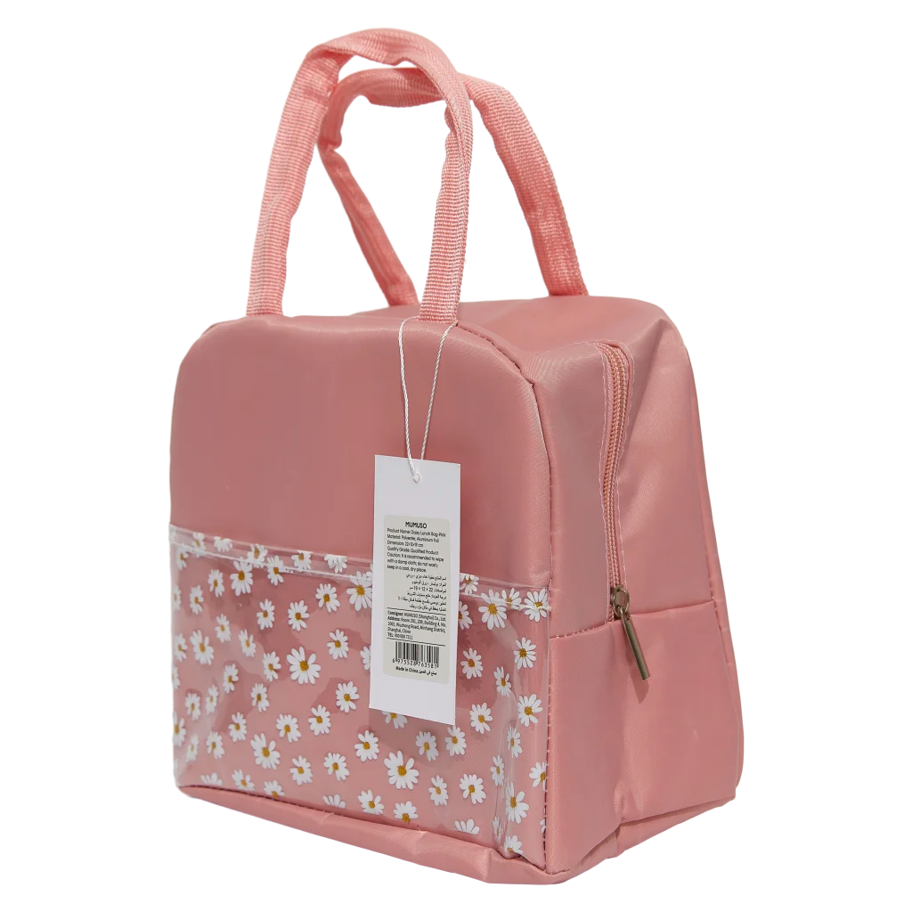 Lunch Bag aus Oxford-Stoff mit Blumen-Design, isoliert (Rosa)
