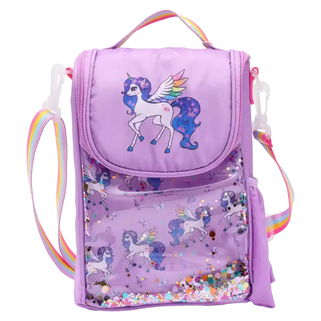 Lunchbag aus Köperstoff mit Einhorn-Design, tragbar (Lila)