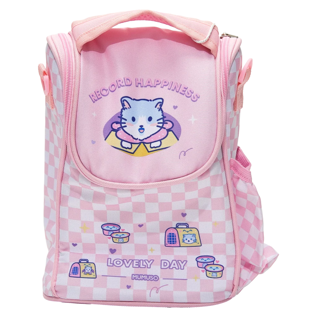 Lunchbag aus Polyester-Baumwolle mit Katzen-Design (Rosa)