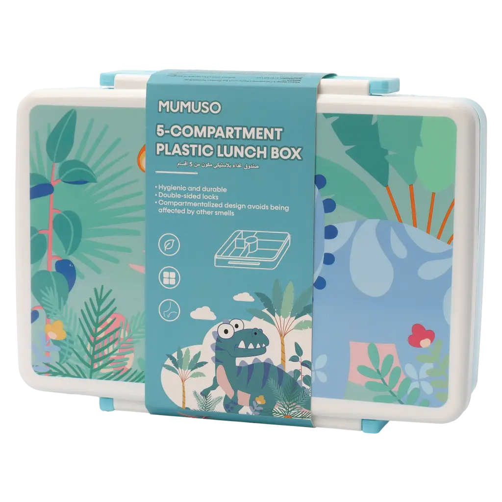 Lunchbox mit 5 Fächern aus PP-Kunststoff, mit Dinosaurier-Design (Blau)