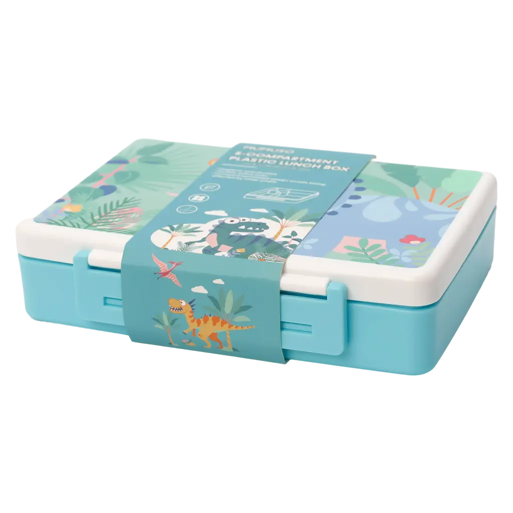 Lunchbox mit 5 Fächern aus PP-Kunststoff, mit Dinosaurier-Design (Blau)