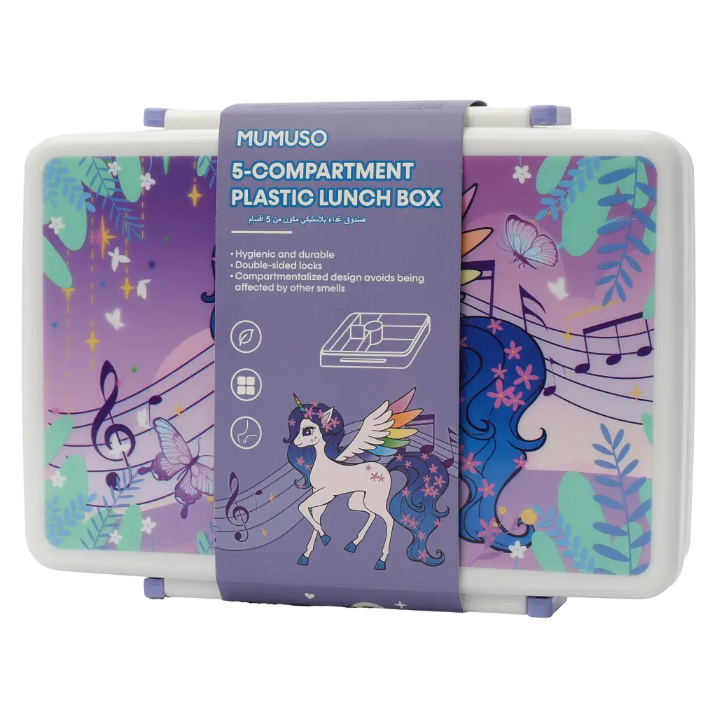 Lunchbox aus Kunststoff mit 5 Fächern und Einhorn-Design (Lila)