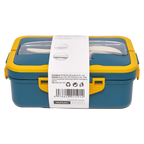 Tragbare Lunchbox aus Weizenfaser mit Besteckfach (Blau/Gelb)
