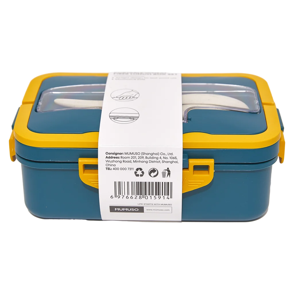 Tragbare Lunchbox aus Weizenfaser mit Besteckfach (Blau/Gelb)