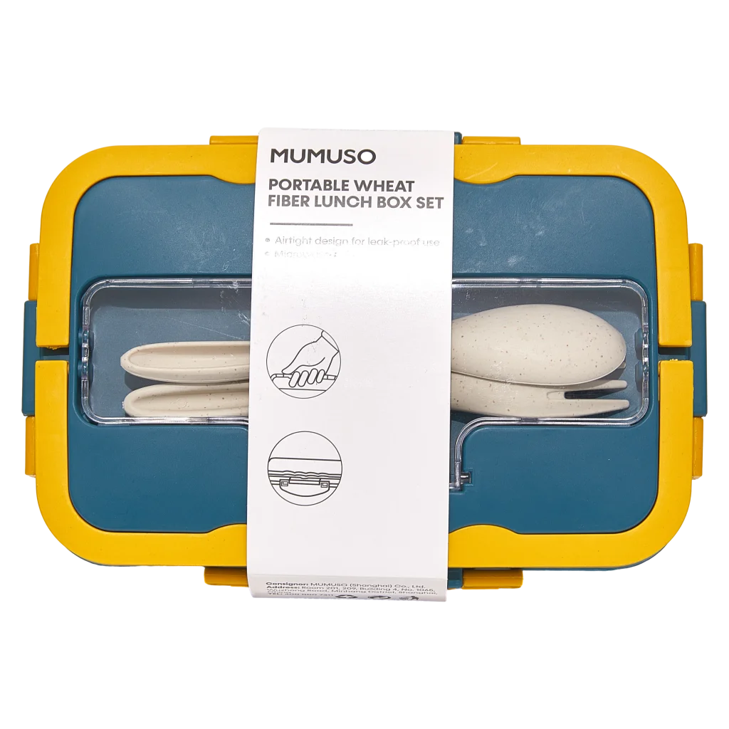 Tragbare Lunchbox aus Weizenfaser mit Besteckfach (Blau/Gelb)