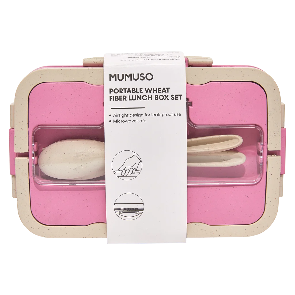 Lunchbox aus Weizenfaser und PP, tragbar mit Trennwänden (Rosa)