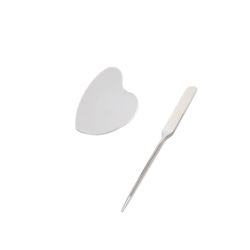 2-teiliges Set Edelstahl-Make-up-Palette mit Herzform und Spatel (Silber)