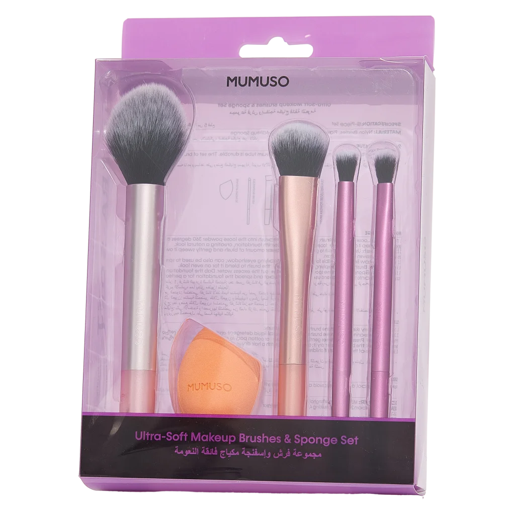 5-teiliges Make-up-Pinsel- und Schwämmchen-Set, ultraweich (Rosa/Orange)