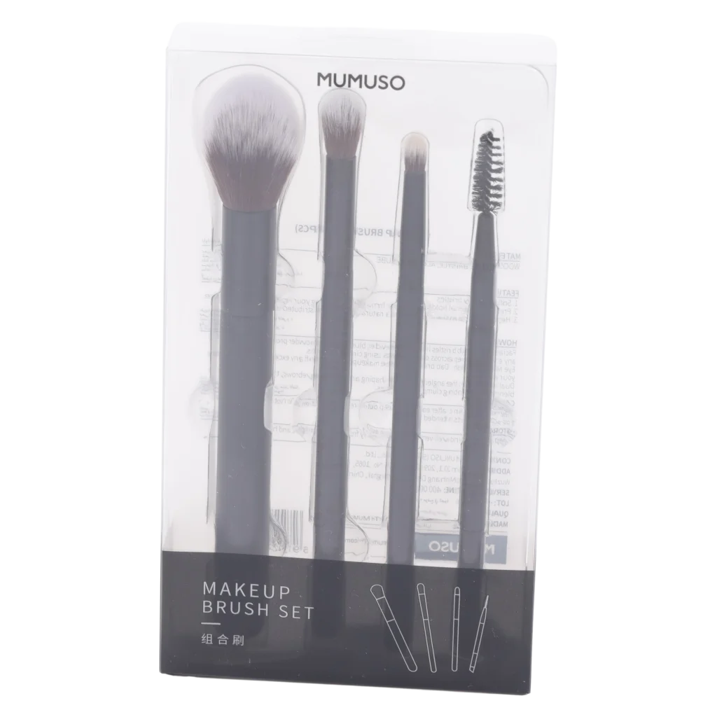 4-teiliges Make-up-Pinselset mit weichen Borsten (Schwarz)