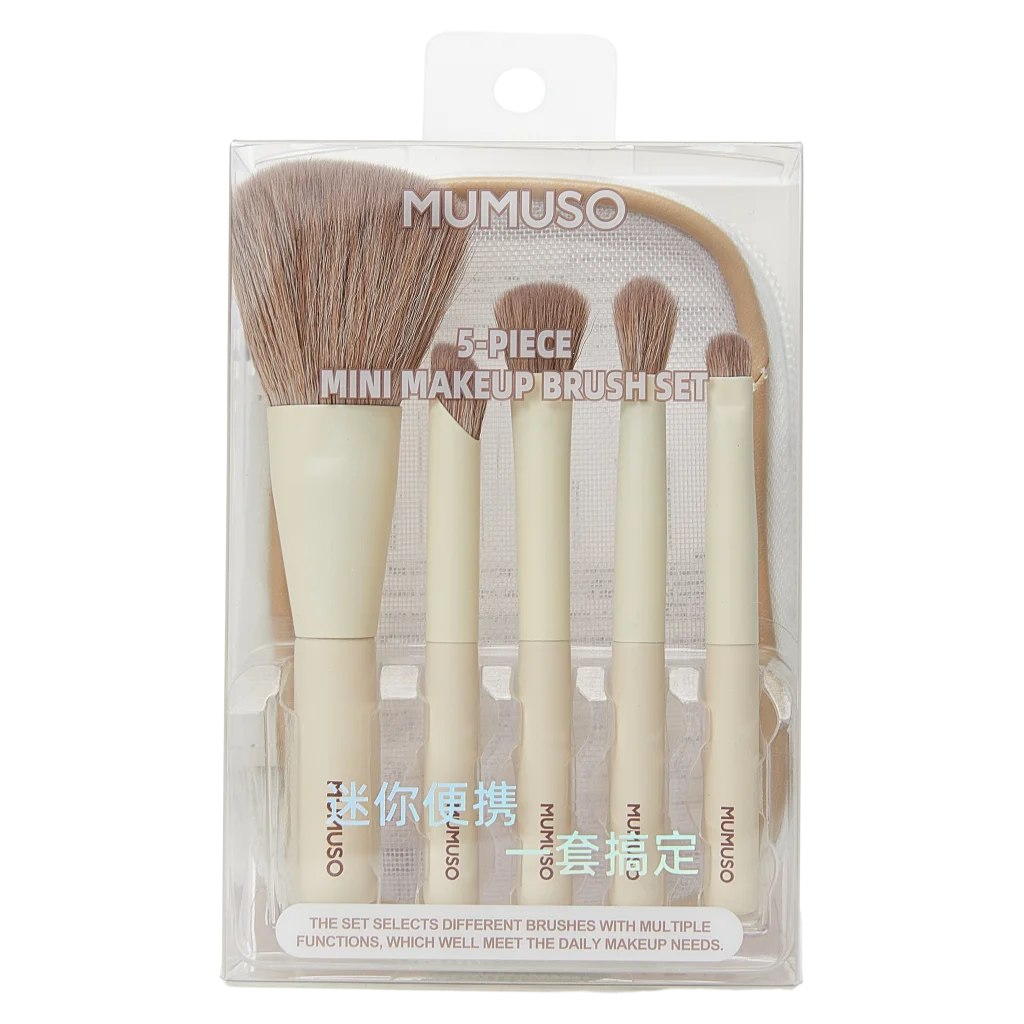 5-teiliges Mini Make-up-Pinselset mit Nylon-Borsten und Holzgriff (Natur)