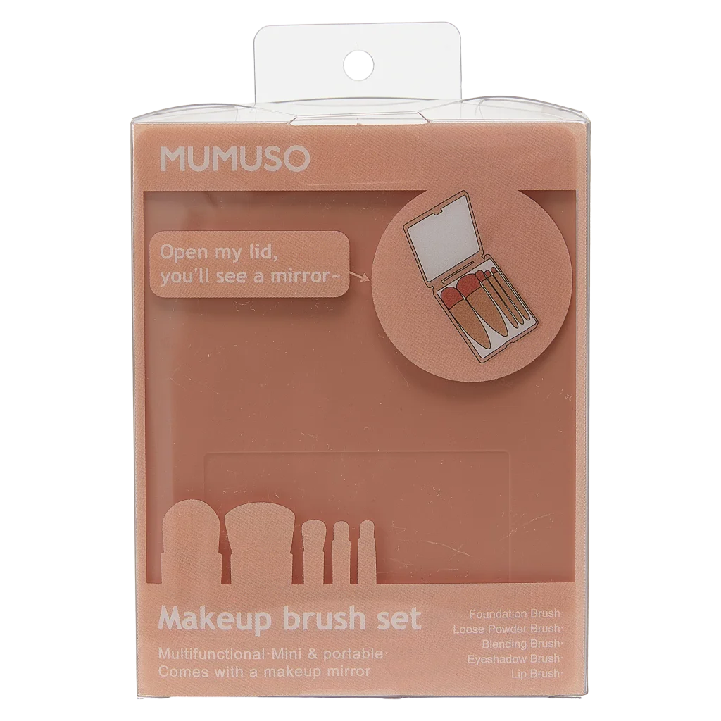 5-teiliges Make-up-Pinselset mit integriertem Spiegel, tragbar (Natur)