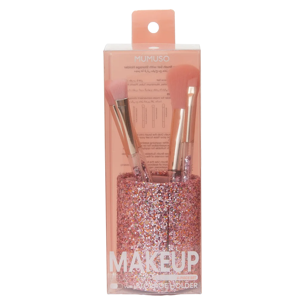 Make-up-Pinselset mit Halter, Mehrteilig (Rosé Glitzer)