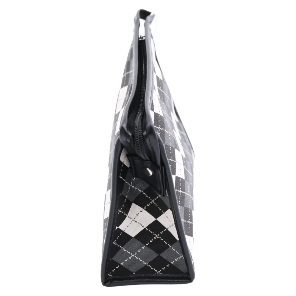 Make-up-Tasche aus Kunstleder mit Rautenmuster-Design (Schwarz/Weiß/Grau)