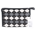 Make-up-Tasche aus Kunstleder mit Rautenmuster-Design (Schwarz/Weiß/Grau)