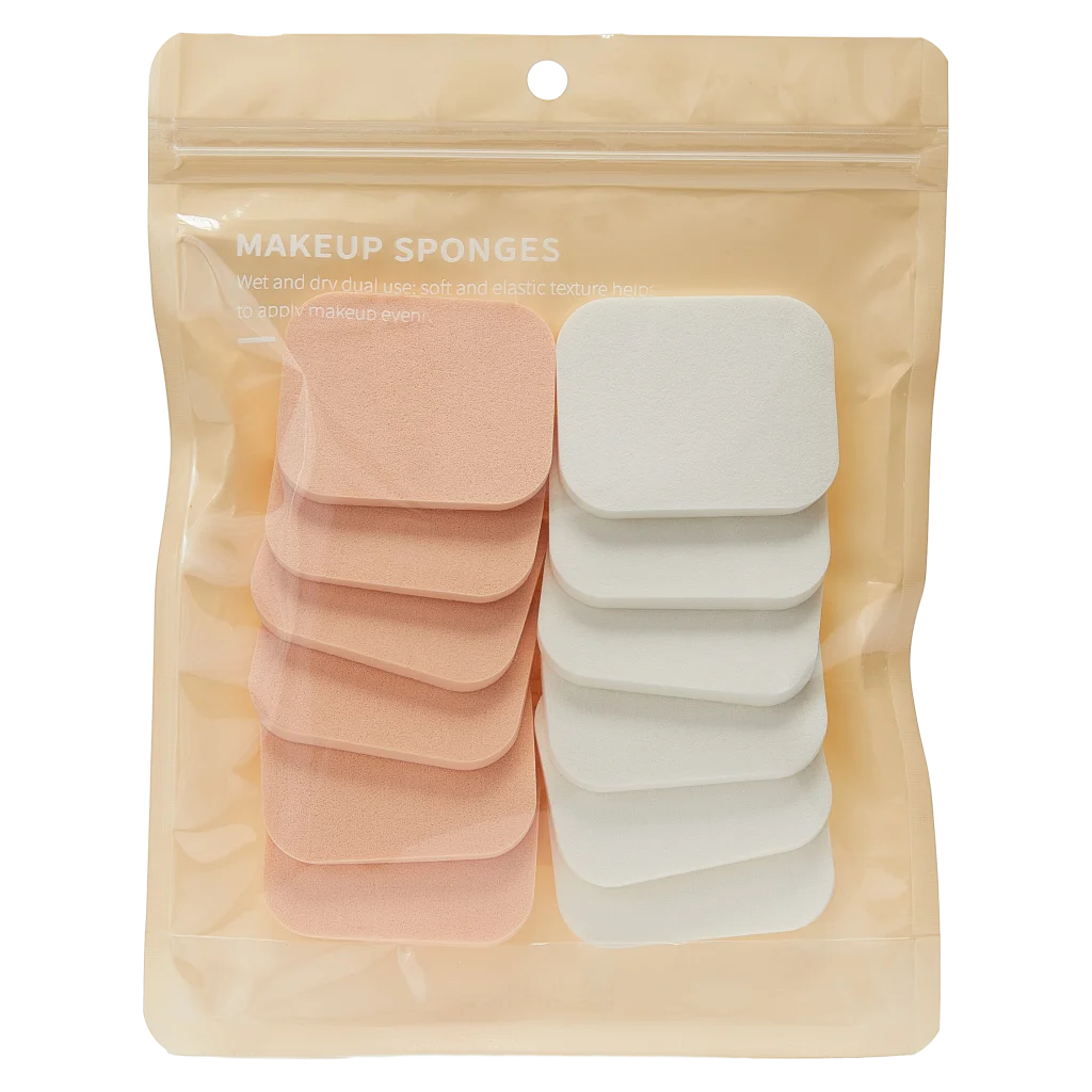 12-teiliges Make-up Schwammset aus SBR für Foundation (Rosa/Weiß)