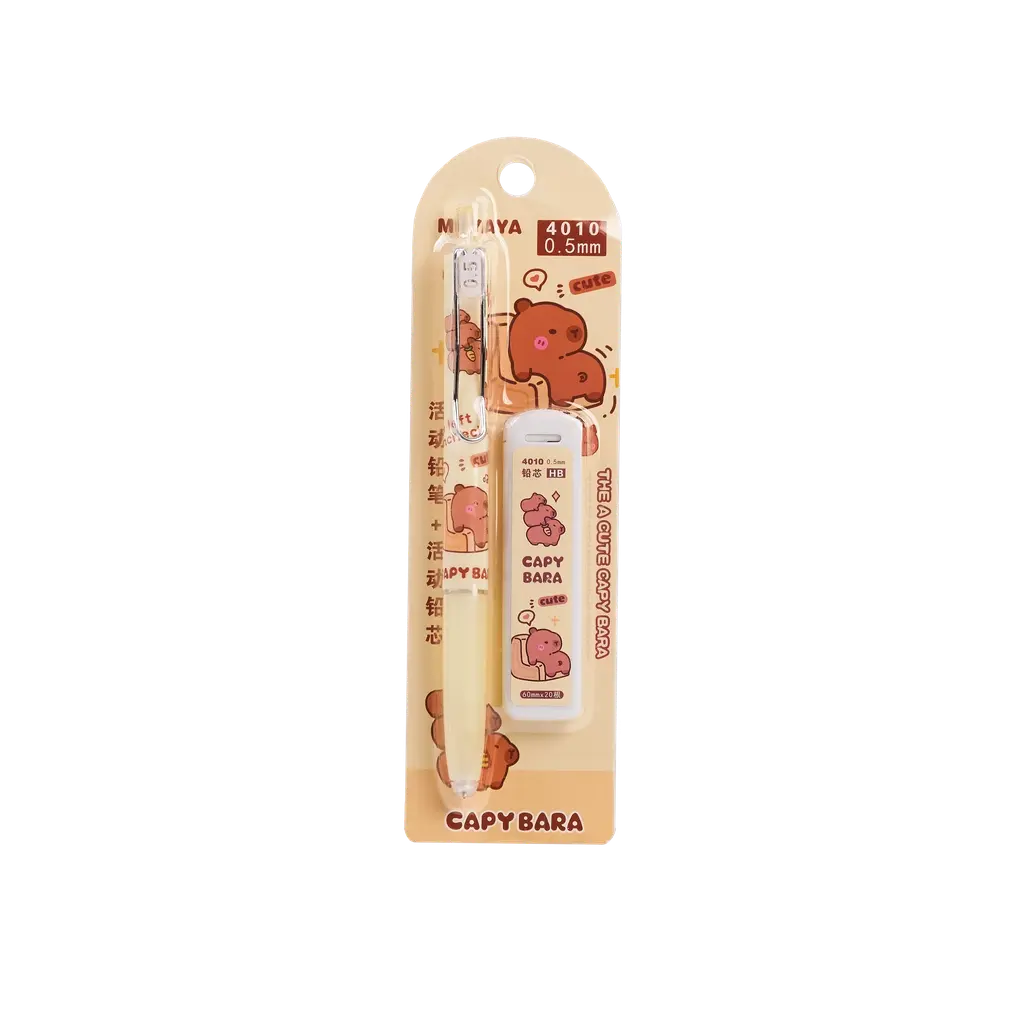 Mechanisches Bleistift-Set mit Capybara-Design (Beige/Rosa/Weiß)